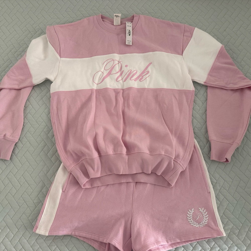 Pink and White Crew Neck Sweater with Color-Blocked Design